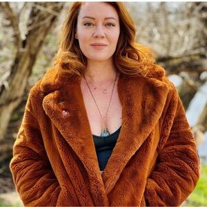 Sneak Peek Warm Brown Puffer Jacket small faux fur